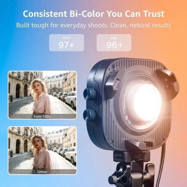 Alt view image 2 of 7 - amaran Halo 100x Portable Video Light,100W Bi-Color COB Light | CRI 96+, TLCI 97+ APP Control 2,700K-6,500K Bowens Mount LED Studio Lighting for YouTube Vlog Recording Photography Light