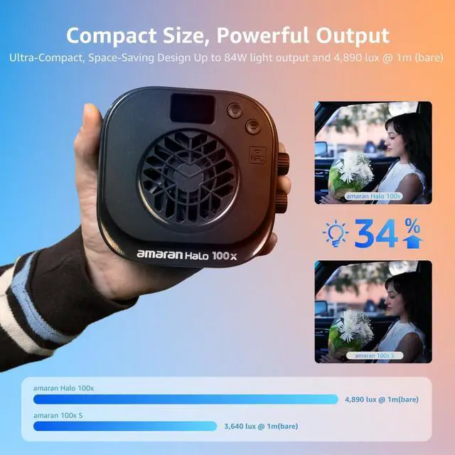 Alt view image 3 of 7 - amaran Halo 100x Portable Video Light,100W Bi-Color COB Light | CRI 96+, TLCI 97+ APP Control 2,700K-6,500K Bowens Mount LED Studio Lighting for YouTube Vlog Recording Photography Light