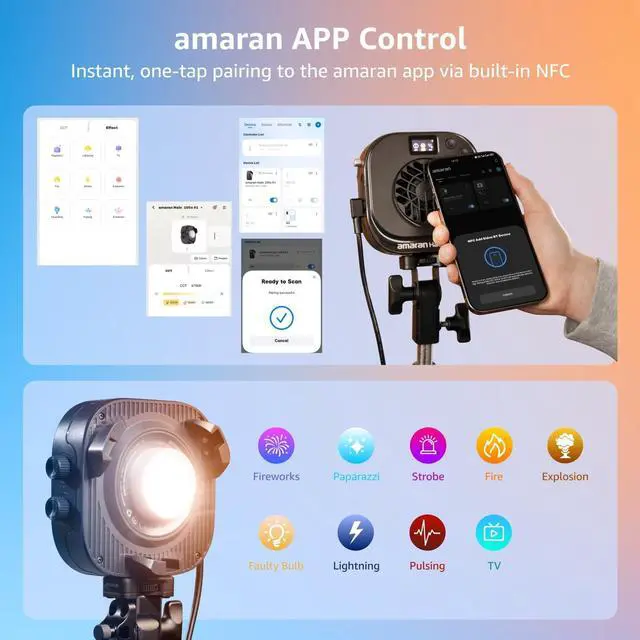 Alt view image 5 of 7 - amaran Halo 100x Portable Video Light,100W Bi-Color COB Light | CRI 96+, TLCI 97+ APP Control 2,700K-6,500K Bowens Mount LED Studio Lighting for YouTube Vlog Recording Photography Light