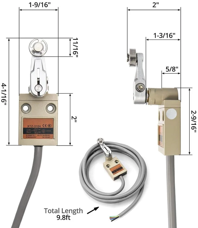 Alt view image 6 of 7 - Waterproof TZ-3104 Limit Switch with Roller Lever Plunger, Momentary SPDT 1NO+1NC, 3m Cable, 2 Pack