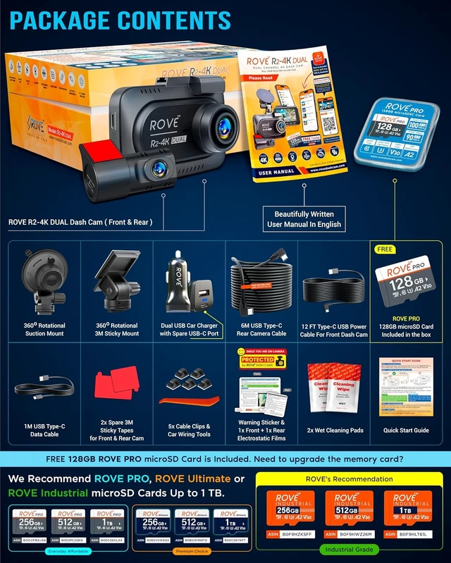 Alt view image 6 of 7 - R2-4K Dual Dash Cam Front and Rear, STARVIS 2 Sensor, Free 128GB Card