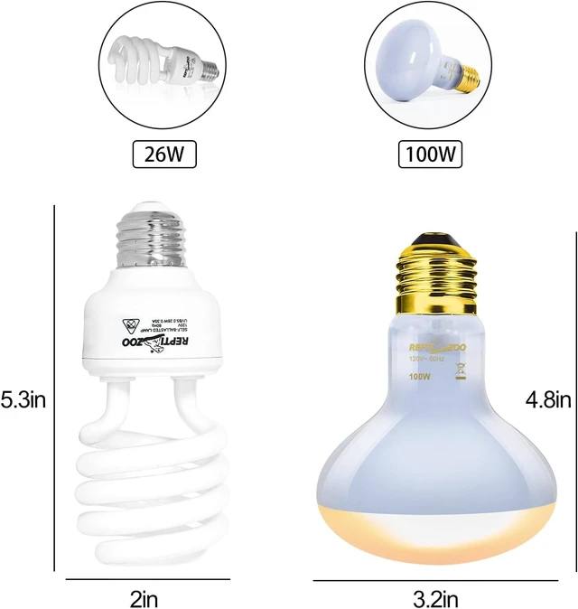 Alt view image 5 of 7 - Dual Reptile Heat Lamp Combo Pack with 100W UVA Basking Light & 26W UVB 5.0 Bulb