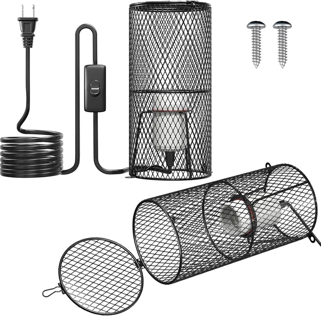 Main image of 2-Pack Reptile Heat Lamp Guard with 150W E26 Ceramic Holder & Anti-Scald Mesh Cage, On/Off Button
