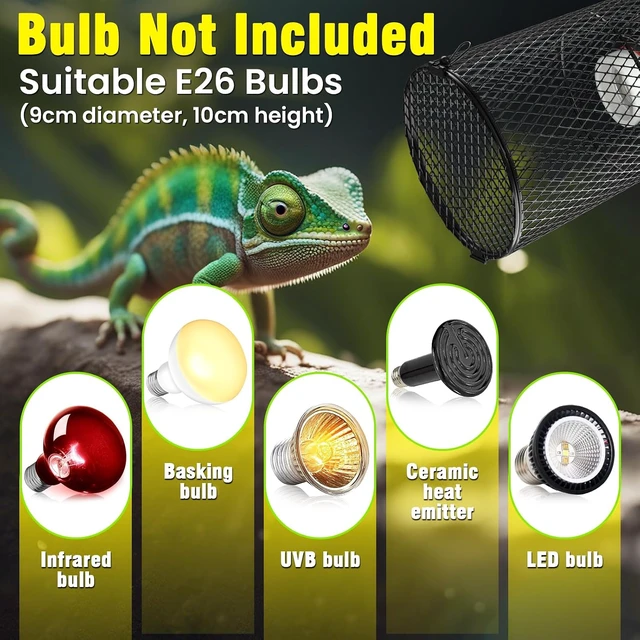 Alt view image 3 of 6 - 2-Pack Reptile Heat Lamp Guard with 150W E26 Ceramic Holder & Anti-Scald Mesh Cage, On/Off Button