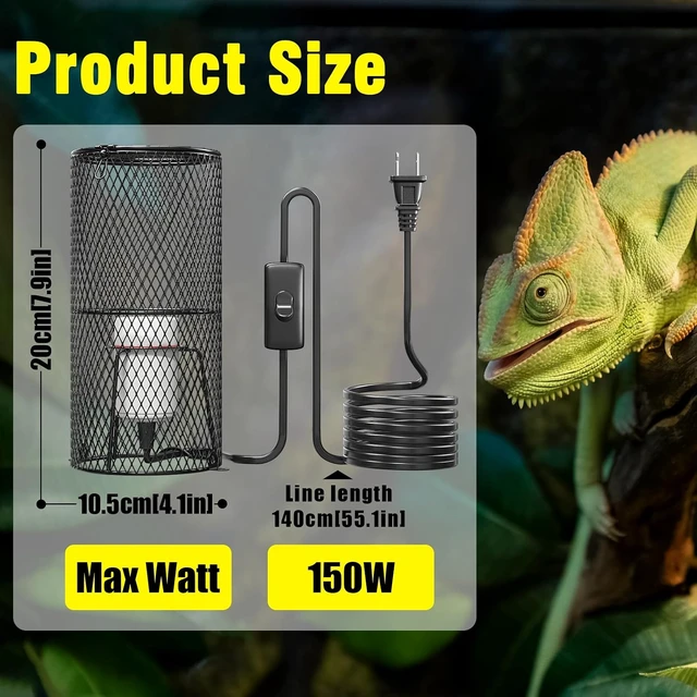 Alt view image 6 of 6 - 2-Pack Reptile Heat Lamp Guard with 150W E26 Ceramic Holder & Anti-Scald Mesh Cage, On/Off Button