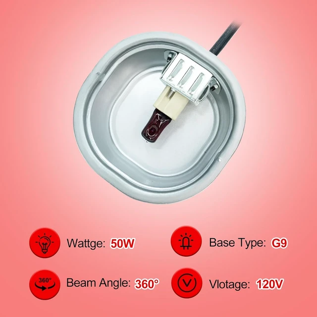 Alt view image 3 of 7 - G9 Reptile Infrared Heat Lamp Combo Kit, 50W UVA Basking Red Bulb & Low-Profile Tank Hood