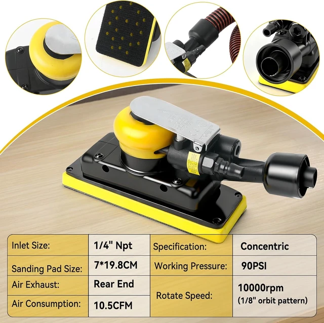 Alt view image 3 of 7 - Pneumatic Random Orbital Sander, 70mm x 198mm, 1/8" Orbit