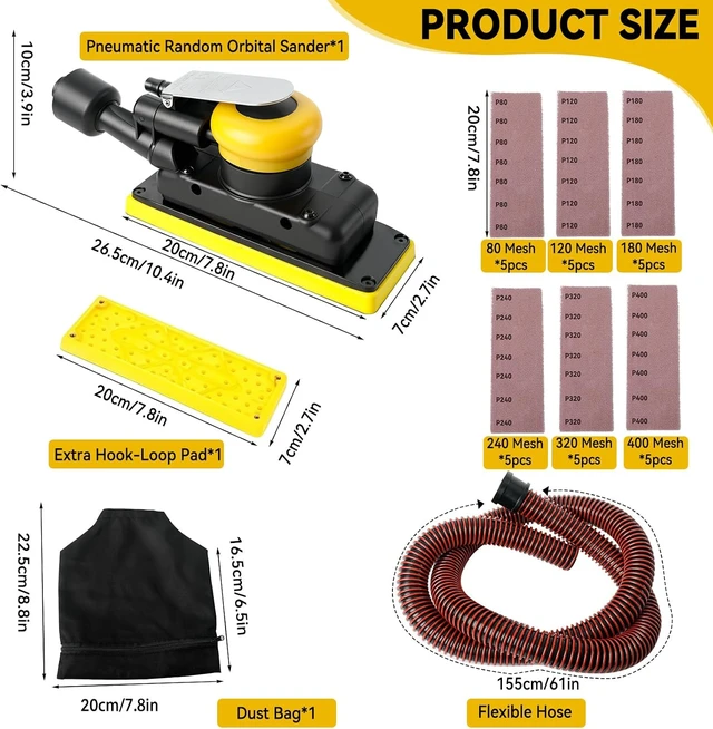 Alt view image 6 of 7 - Pneumatic Random Orbital Sander, 70mm x 198mm, 1/8" Orbit