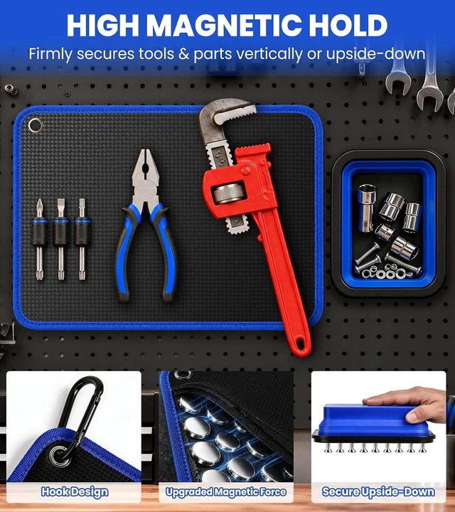 Alt view image 7 of 7 - 4-Piece Magnetic Tool Mat Set with Collapsible Tray & 15lb Telescoping Pickup Tool