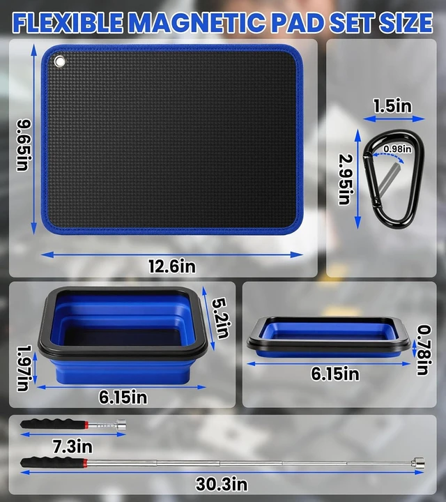 Alt view image 4 of 7 - 4-Piece Magnetic Tool Mat Set with Collapsible Tray & 15lb Telescoping Pickup Tool