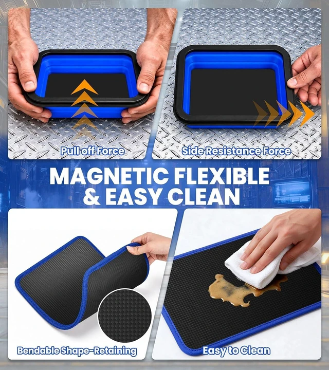 Alt view image 6 of 7 - 4-Piece Magnetic Tool Mat Set with Collapsible Tray & 15lb Telescoping Pickup Tool