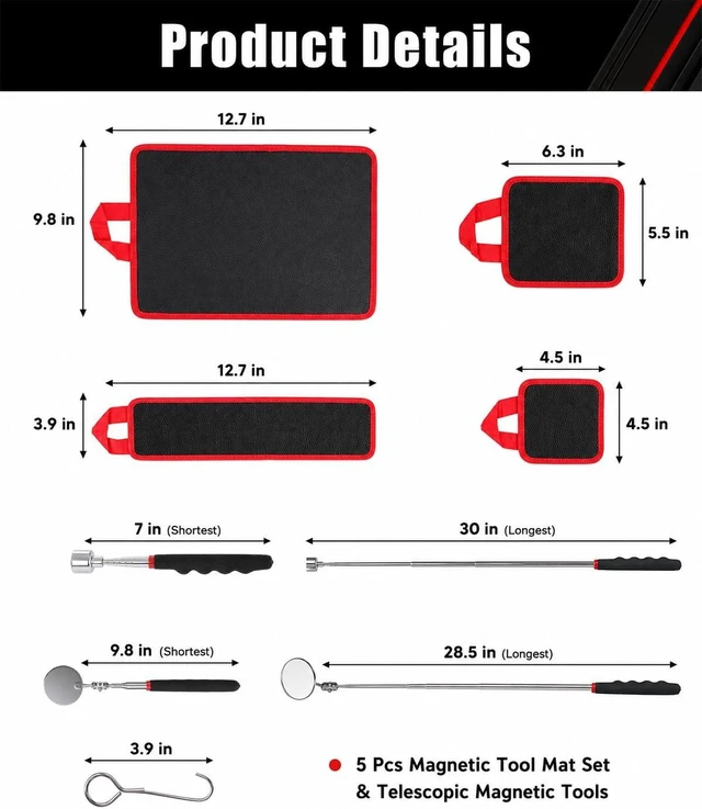 Alt view image 2 of 7 - Magnetic Tool Mat Set with 4 Flexible Pads & Telescoping Pickup Tool, for Mechanics Garage & Auto Repair