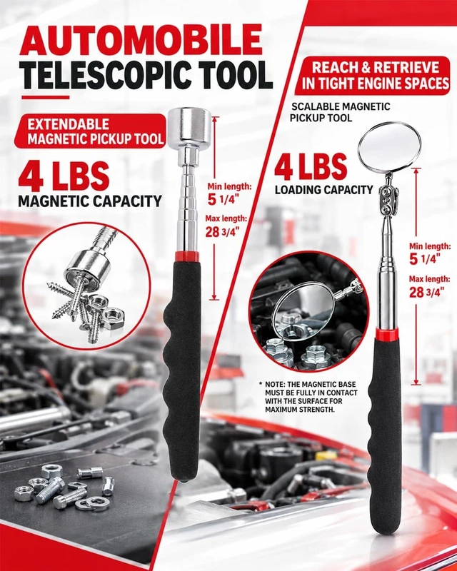 Alt view image 4 of 7 - Magnetic Tool Mat Set with 4 Flexible Pads & Telescoping Pickup Tool, for Mechanics Garage & Auto Repair