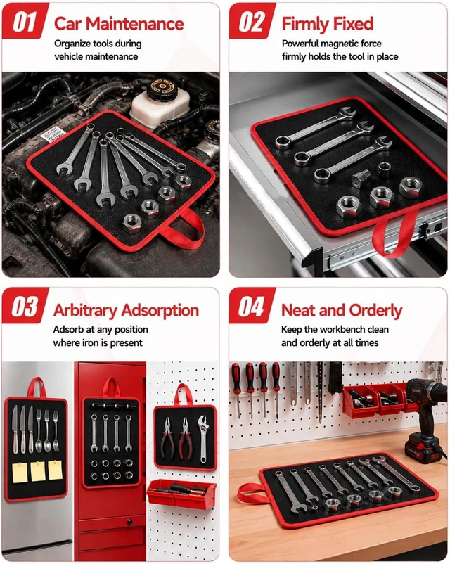 Alt view image 7 of 7 - Magnetic Tool Mat Set with 4 Flexible Pads & Telescoping Pickup Tool, for Mechanics Garage & Auto Repair