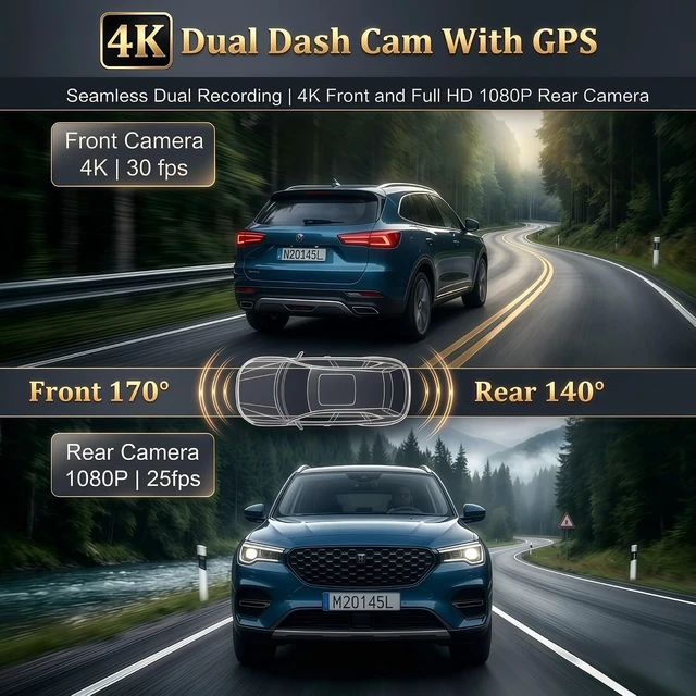 Alt view image 3 of 7 - 4K Front & Rear Dashcam with WiFi & GPS