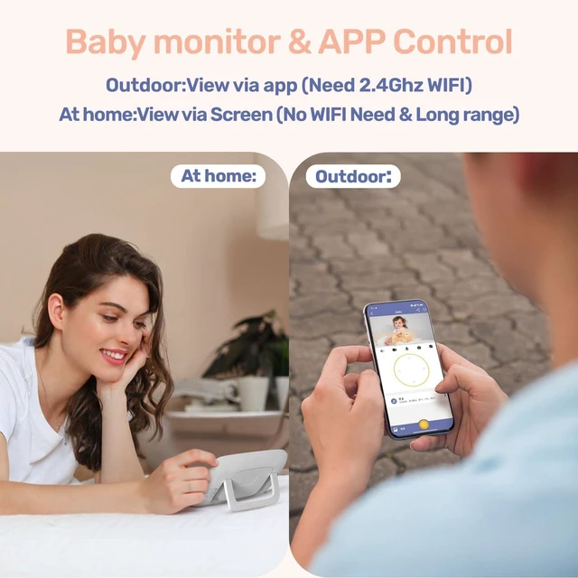 Alt view image 2 of 7 - 1080P WiFi Baby Monitor with Camera & Audio, 4" Screen, PTZ 360°