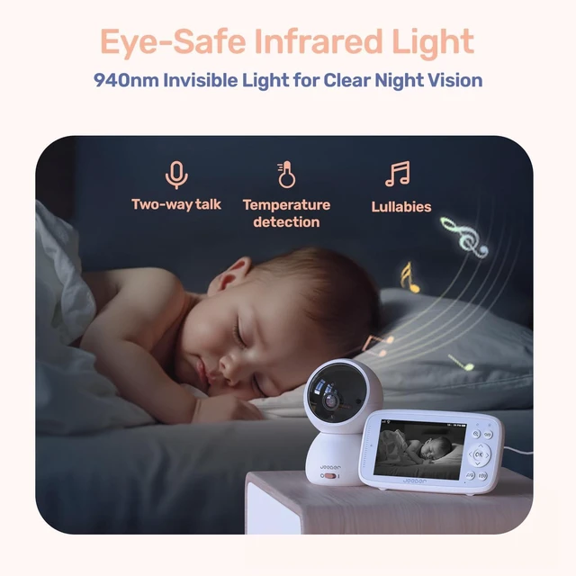 Alt view image 7 of 7 - 1080P WiFi Baby Monitor with Camera & Audio, 4" Screen, PTZ 360°