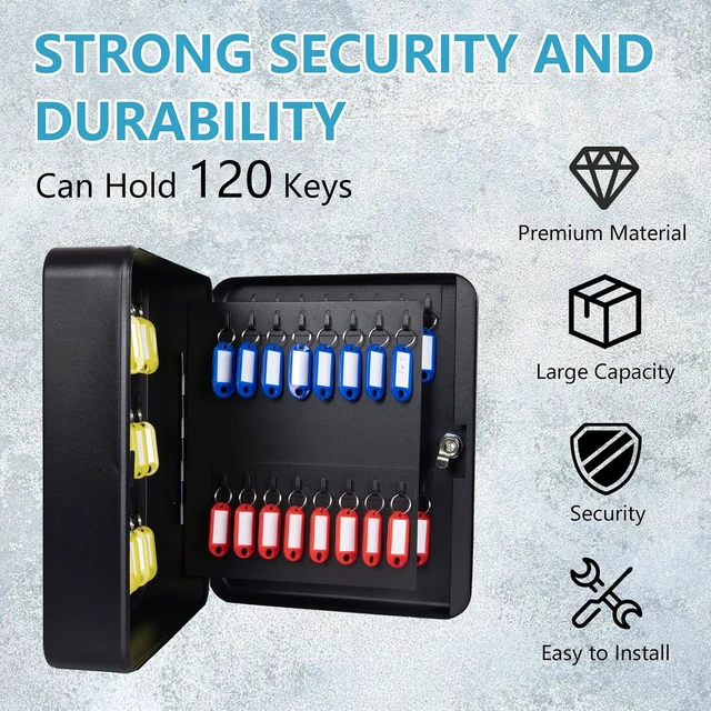 Alt view image 5 of 7 - 120-Position Key Cabinet with Combination Lock, Wall Mount, Black Steel with Key Tags & Hooks