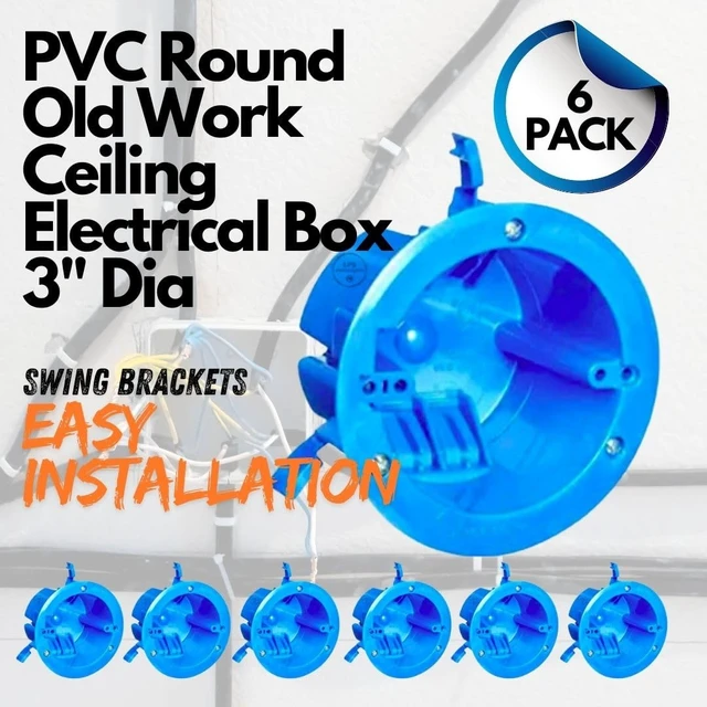 Alt view image 2 of 7 - 6-Pack PVC Round Old Work Ceiling Electrical Box, 3" Dia 1-Gang, Supports up to 6lbs