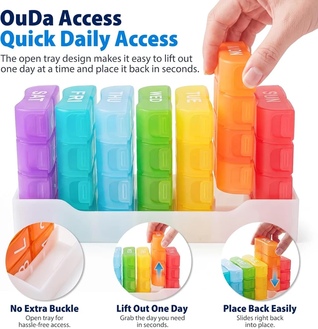 Alt view image 4 of 7 - 7-Day Weekly Pill Organizer, 8 Times a Day with Holder Tray