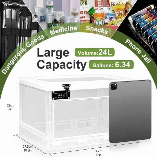 Alt view image 2 of 7 - Large Lockable Medicine Box for Phone/Tablet & Snacks, Childproof First Aid Cabinet