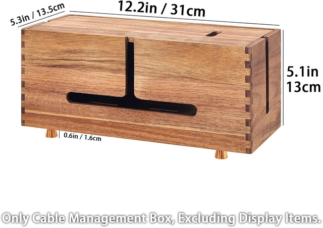 Alt view image 2 of 6 - Acacia Wood Cable Management Box with 4 Metal Feet, Cord Hider for Desk & Floor, Office & Home