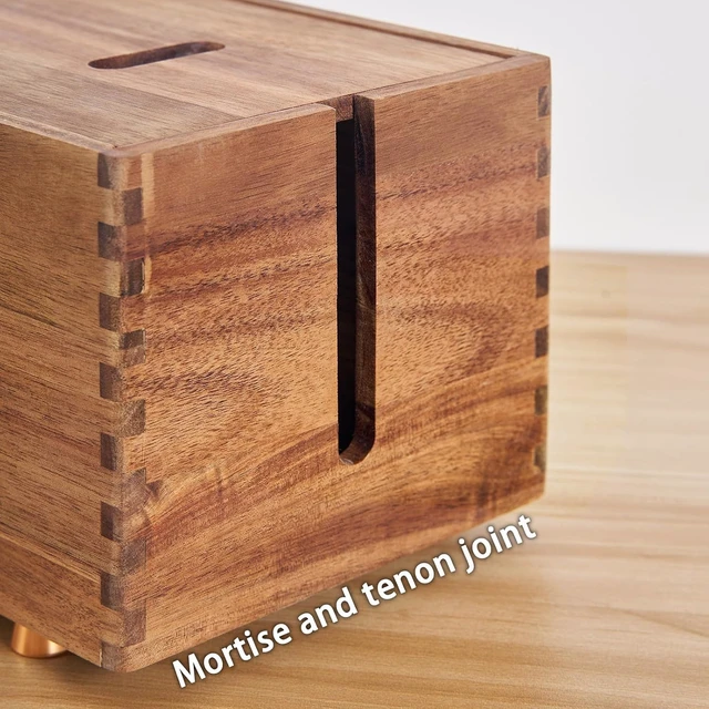 Alt view image 6 of 6 - Acacia Wood Cable Management Box with 4 Metal Feet, Cord Hider for Desk & Floor, Office & Home