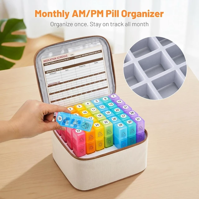 Alt view image 2 of 7 - 31-Day Monthly Pill Organizer, 3 Times a Day, AM/PM Pill Box