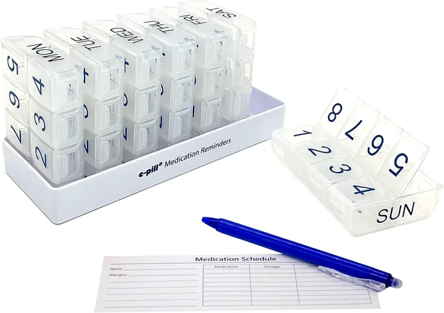 Main image of Large Weekly Pill Organizer, 8 Times a Day x 7 Day, Vitamin & Medicine Box, Clear