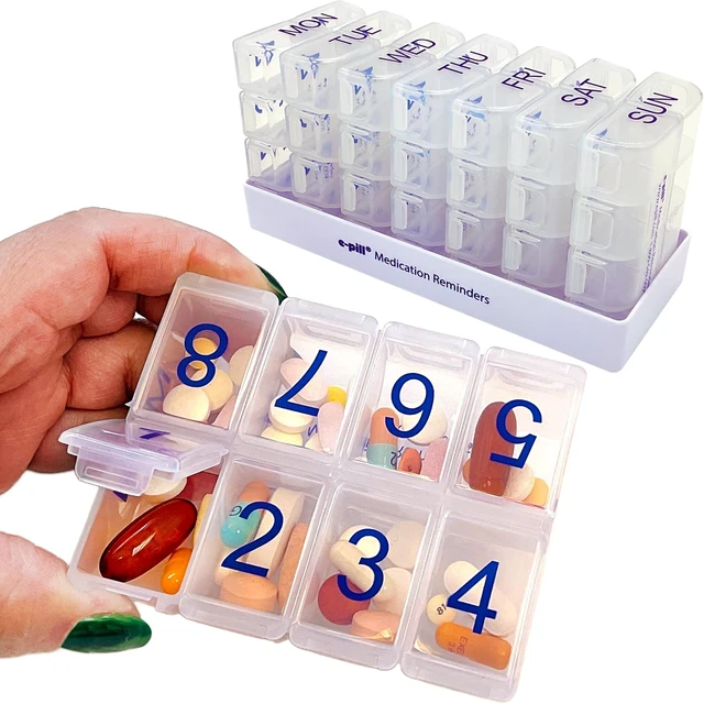 Alt view image 2 of 7 - Large Weekly Pill Organizer, 8 Times a Day x 7 Day, Vitamin & Medicine Box, Clear
