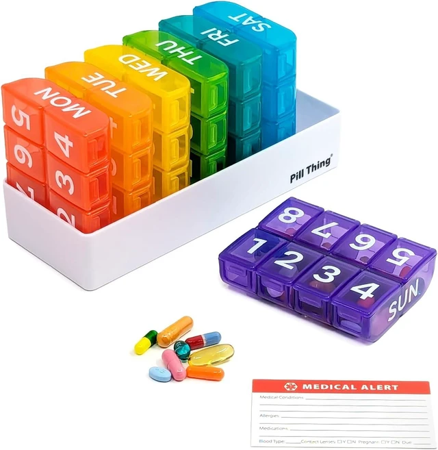 Main image of Large Weekly Pill Organizer, 8 Times a Day x 7 Day with Holder Tray, Multicolor