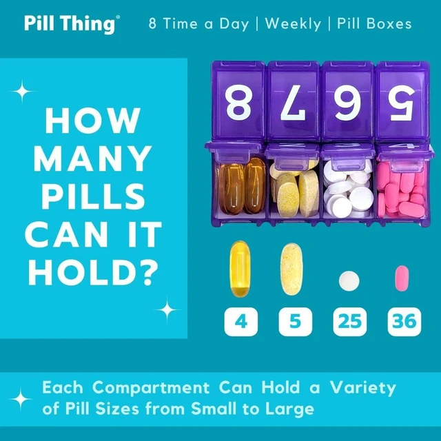 Alt view image 2 of 7 - Large Weekly Pill Organizer, 8 Times a Day x 7 Day with Holder Tray, Multicolor