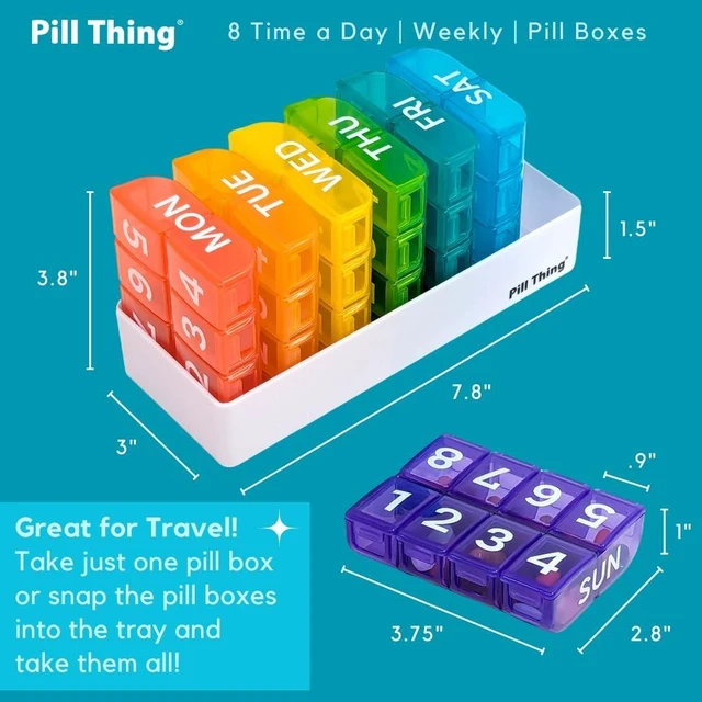 Alt view image 4 of 7 - Large Weekly Pill Organizer, 8 Times a Day x 7 Day with Holder Tray, Multicolor