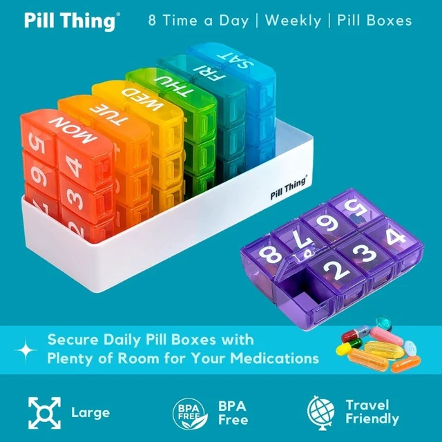 Alt view image 5 of 7 - Large Weekly Pill Organizer, 8 Times a Day x 7 Day with Holder Tray, Multicolor
