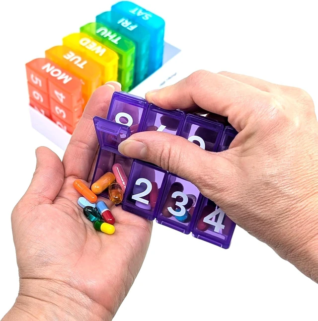Alt view image 7 of 7 - Large Weekly Pill Organizer, 8 Times a Day x 7 Day with Holder Tray, Multicolor
