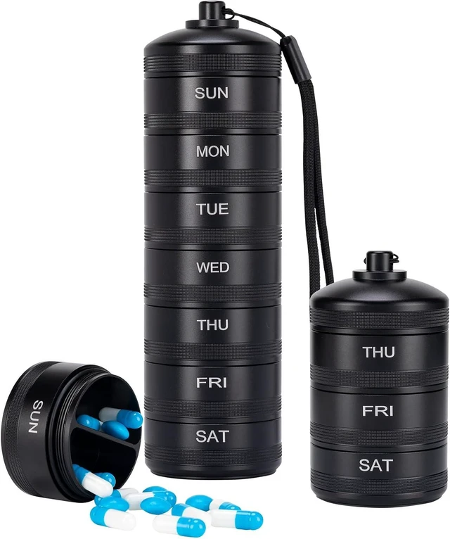 Main image of 7-Day Metal Travel Pill Organizer, 2 Times a Day, Black