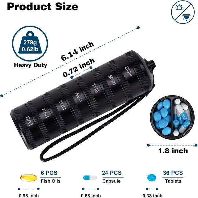 Alt view image 2 of 7 - 7-Day Metal Travel Pill Organizer, 2 Times a Day, Black