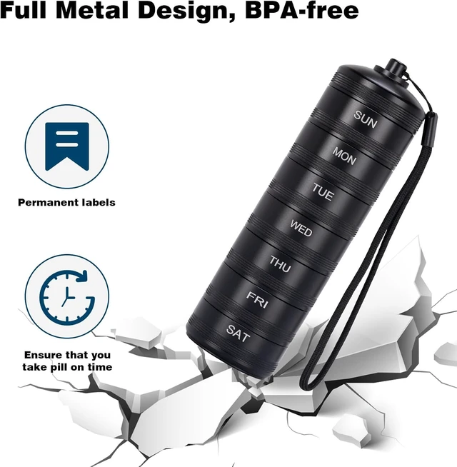 Alt view image 3 of 7 - 7-Day Metal Travel Pill Organizer, 2 Times a Day, Black