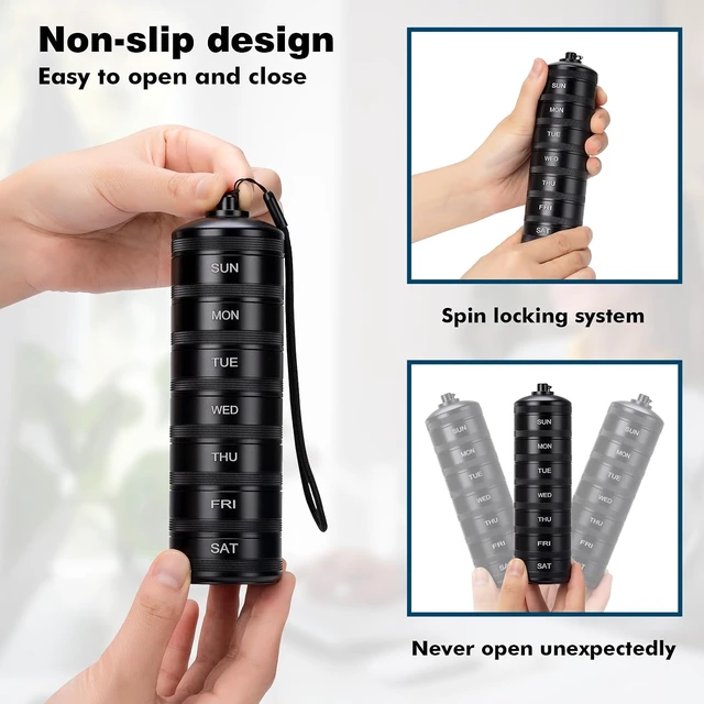 Alt view image 5 of 7 - 7-Day Metal Travel Pill Organizer, 2 Times a Day, Black