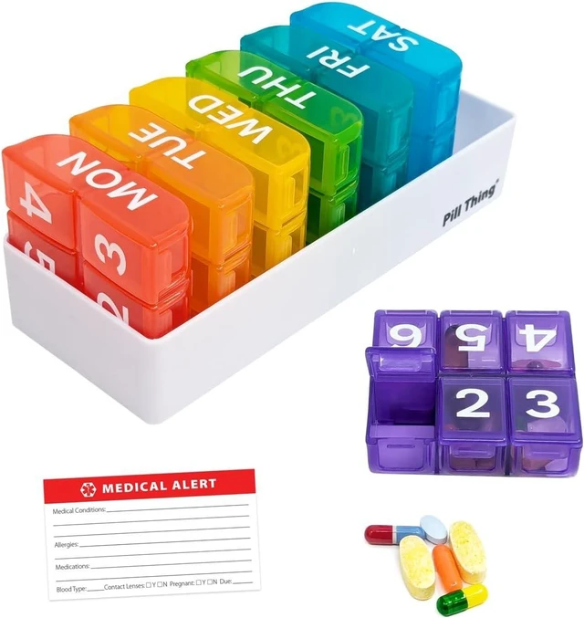 Main image of Large Weekly Pill Organizer, 6 Times a Day x 7 Day with Holder Tray, Multicolor