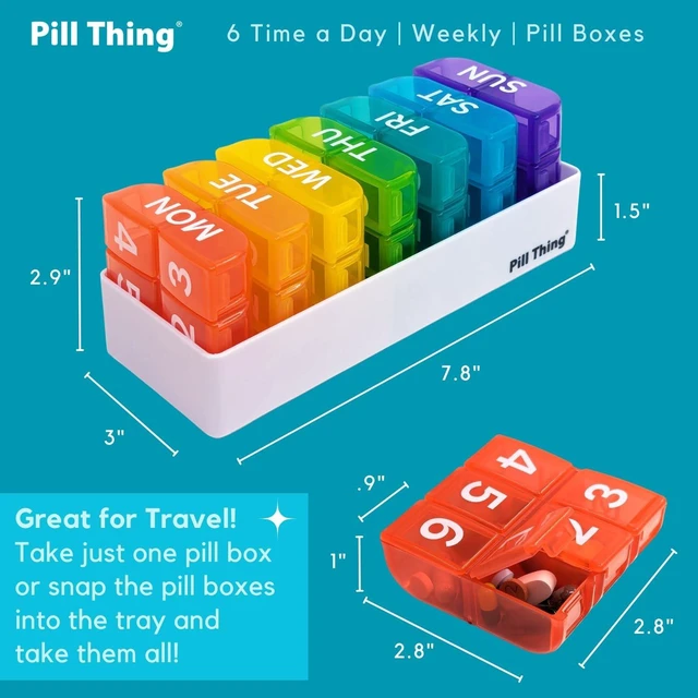 Alt view image 4 of 7 - Large Weekly Pill Organizer, 6 Times a Day x 7 Day with Holder Tray, Multicolor
