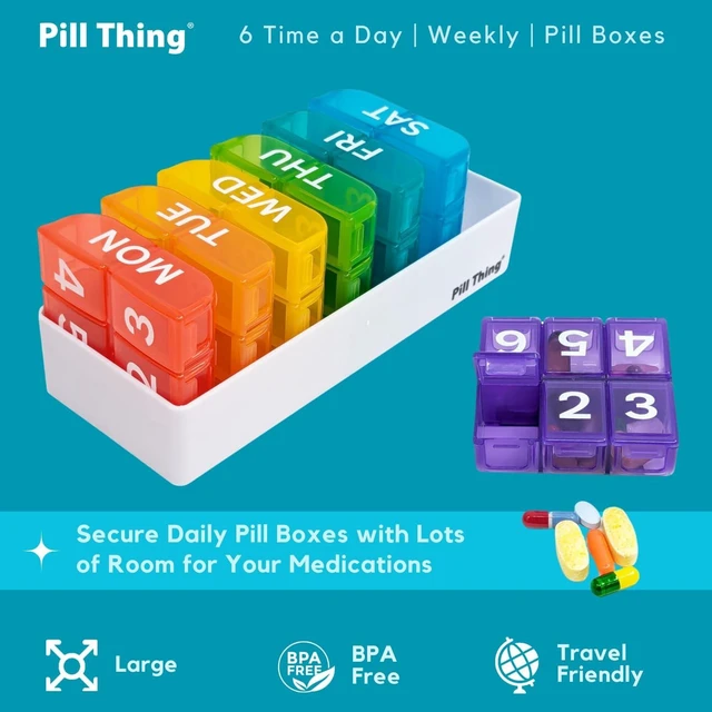 Alt view image 5 of 7 - Large Weekly Pill Organizer, 6 Times a Day x 7 Day with Holder Tray, Multicolor