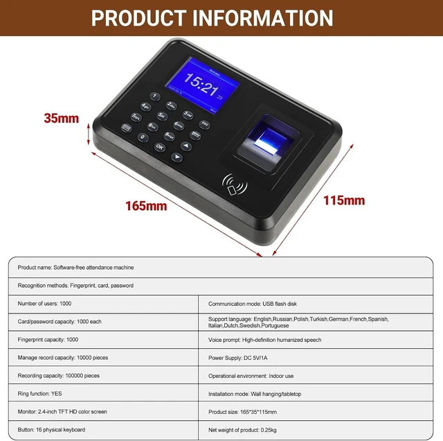 Alt view image 2 of 7 - Fingerprint Time Clock with RFID/PIN for Small Business
