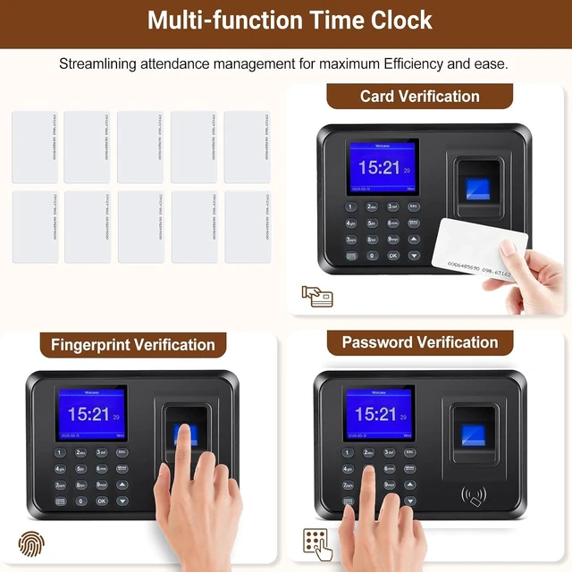 Alt view image 3 of 7 - Fingerprint Time Clock with RFID/PIN for Small Business