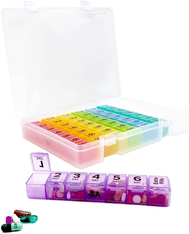 Main image of Weekly Pill Box Organizer, 6 Times a Day, Secure 7-Day Pillbox