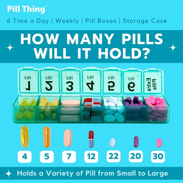 Alt view image 2 of 6 - Weekly Pill Box Organizer, 6 Times a Day, Secure 7-Day Pillbox
