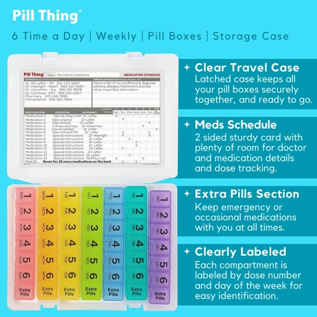 Alt view image 3 of 6 - Weekly Pill Box Organizer, 6 Times a Day, Secure 7-Day Pillbox