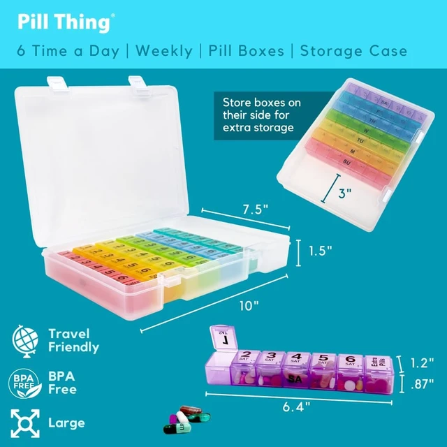 Alt view image 4 of 6 - Weekly Pill Box Organizer, 6 Times a Day, Secure 7-Day Pillbox