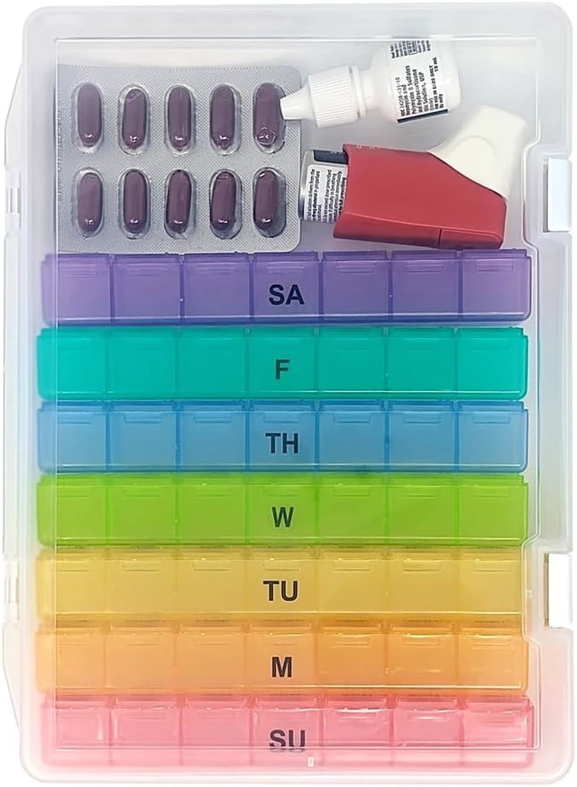 Alt view image 5 of 6 - Weekly Pill Box Organizer, 6 Times a Day, Secure 7-Day Pillbox