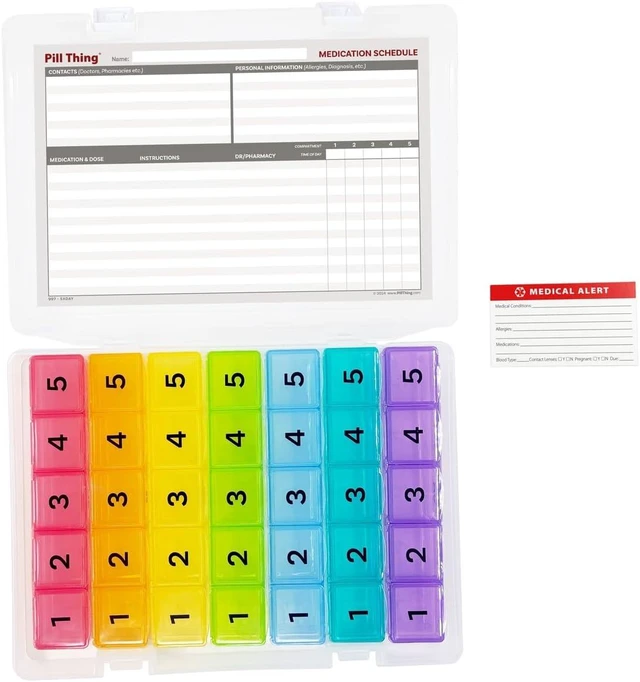 Main image of Weekly Pill Box Organizer, 5 Times a Day, Secure 7-Day Pillbox